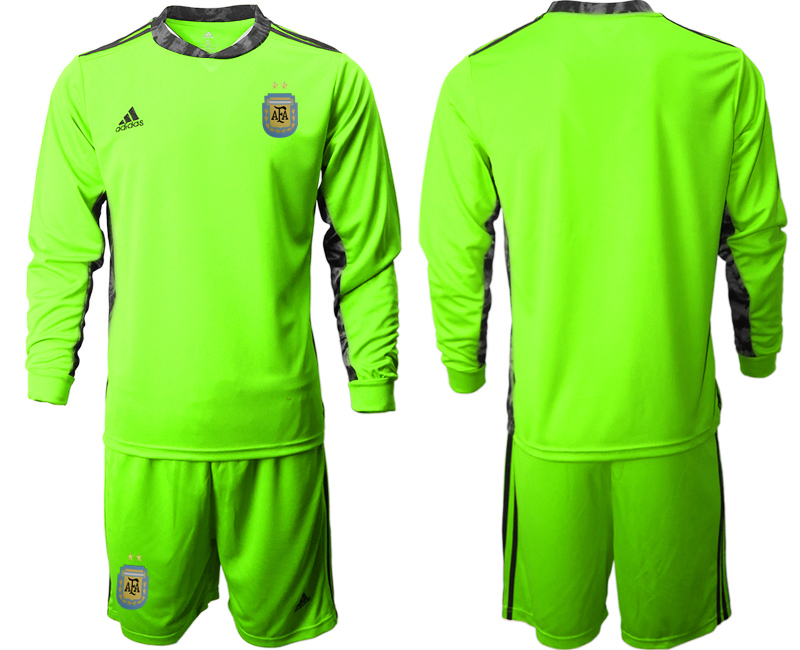 Men 2020-2021 Season National team Argentina goalkeeper Long sleeve green Soccer Jersey2